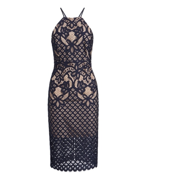 Bardot Mila Lace Halter Open Back Elegant Dress - Picture 3 of 7